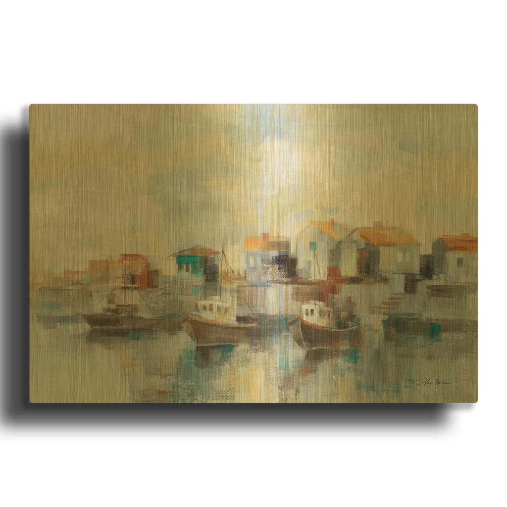 'Black Sea Harbor' By Silvia Vassileva Gold Metal Wall Art