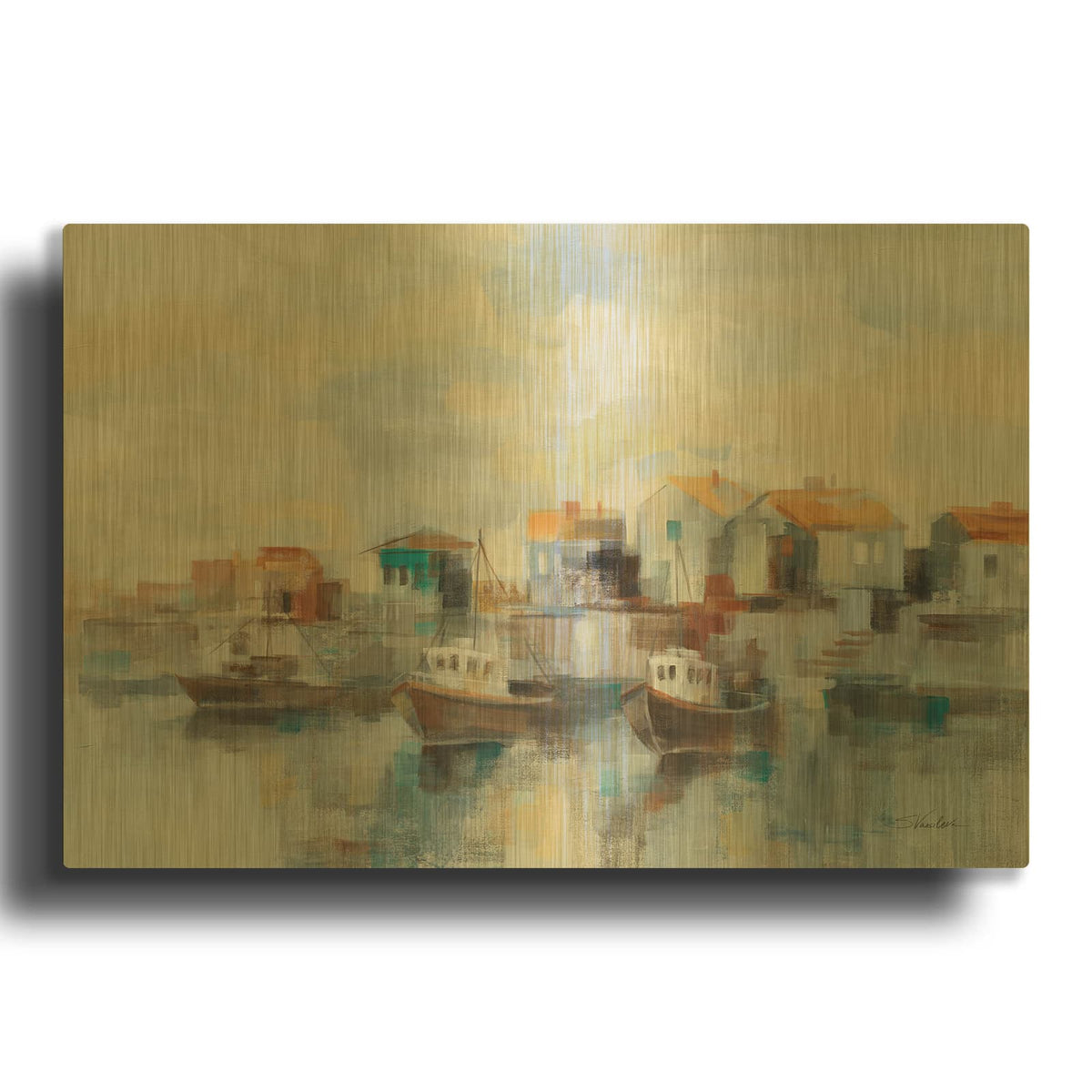 'Black Sea Harbor' By Silvia Vassileva Gold Metal Wall Art