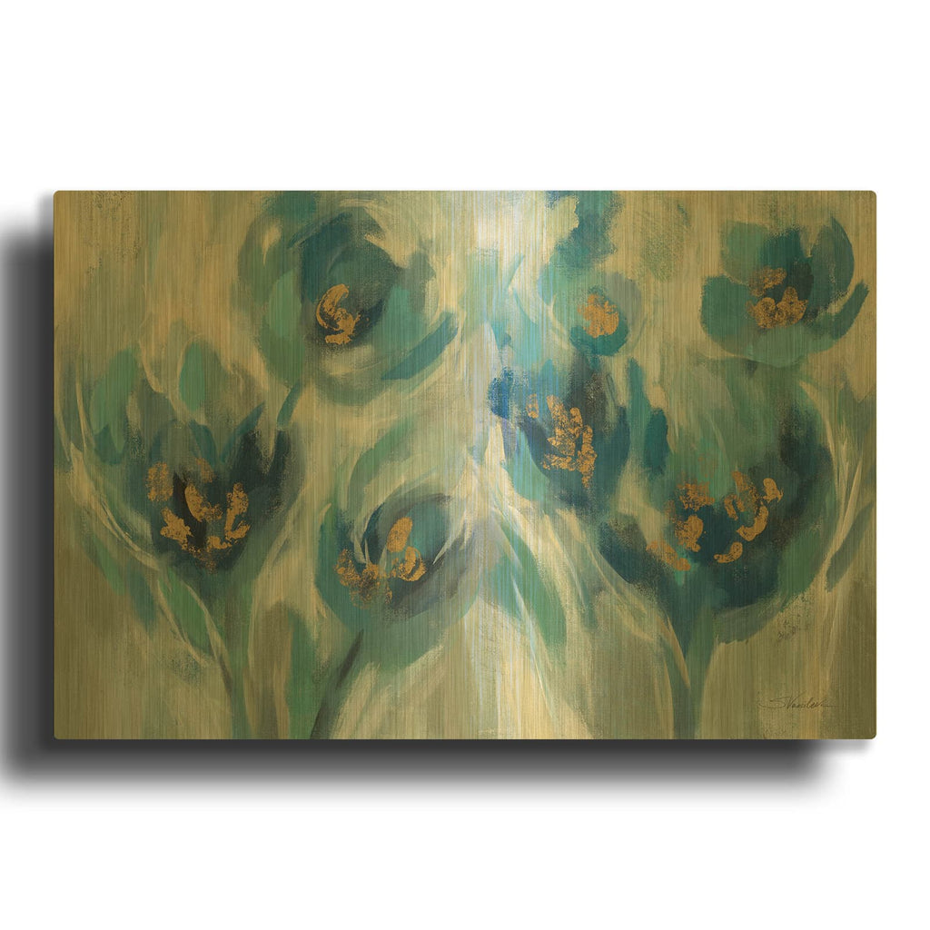 'Blue Fairy Tale Floral 3' By Silvia Vassileva Gold Metal Wall Art