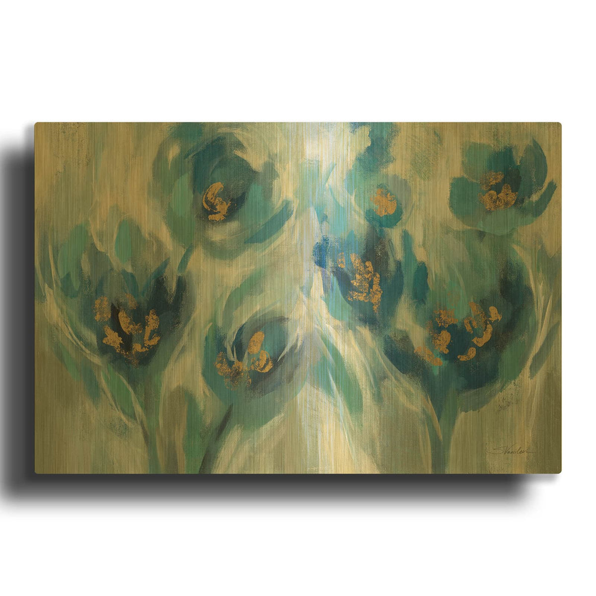 'Blue Fairy Tale Floral 3' By Silvia Vassileva Gold Metal Wall Art