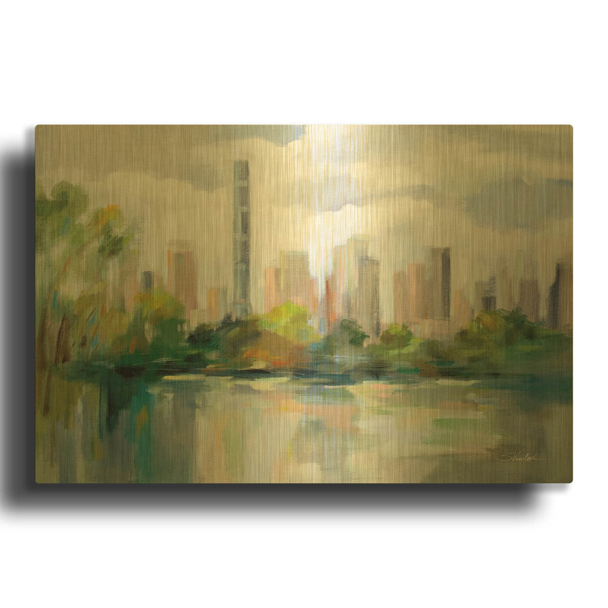 'Central Park Early Spring' By Silvia Vassileva Gold Metal Wall Art