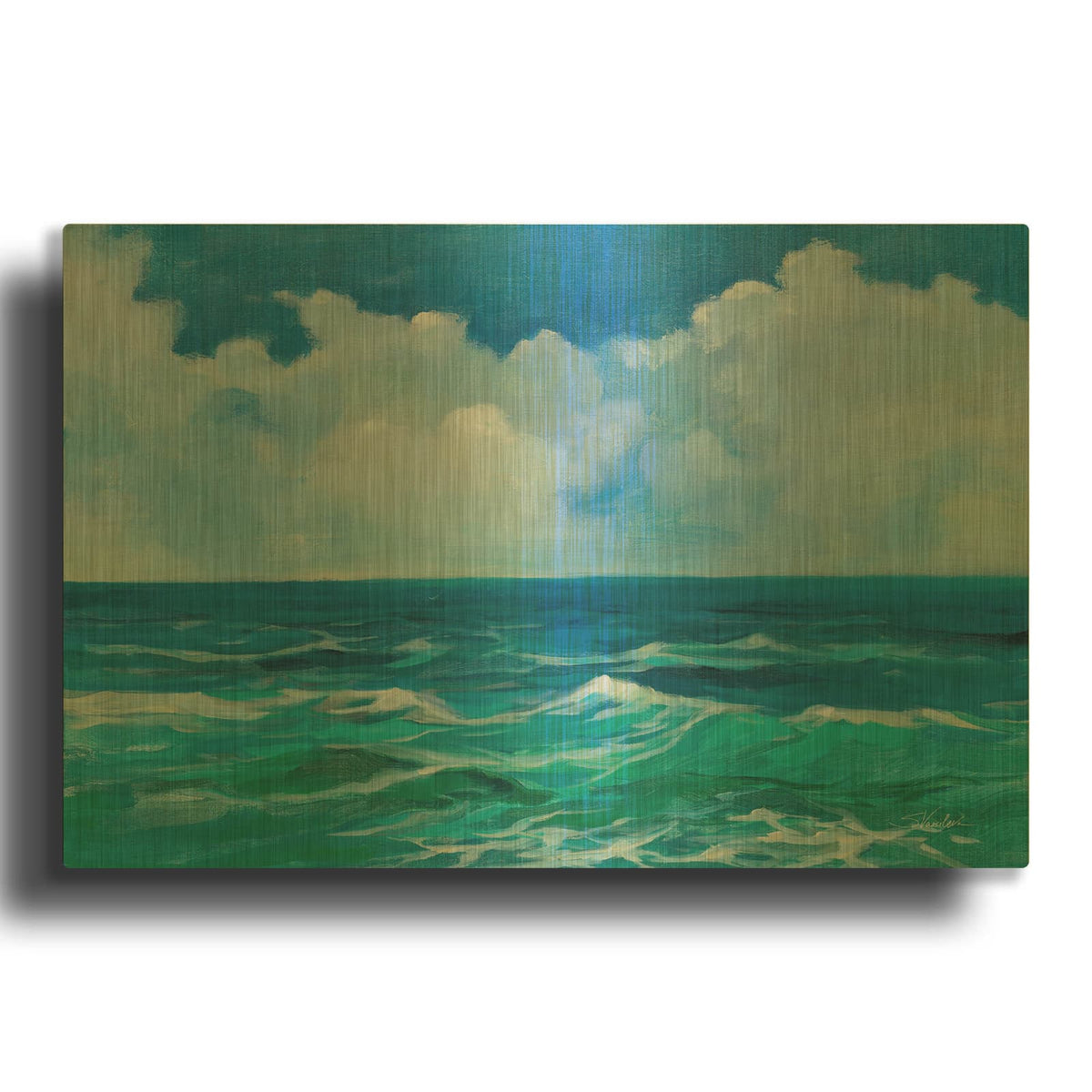 'Emerald Wave' By Silvia Vassileva Gold Metal Wall Art