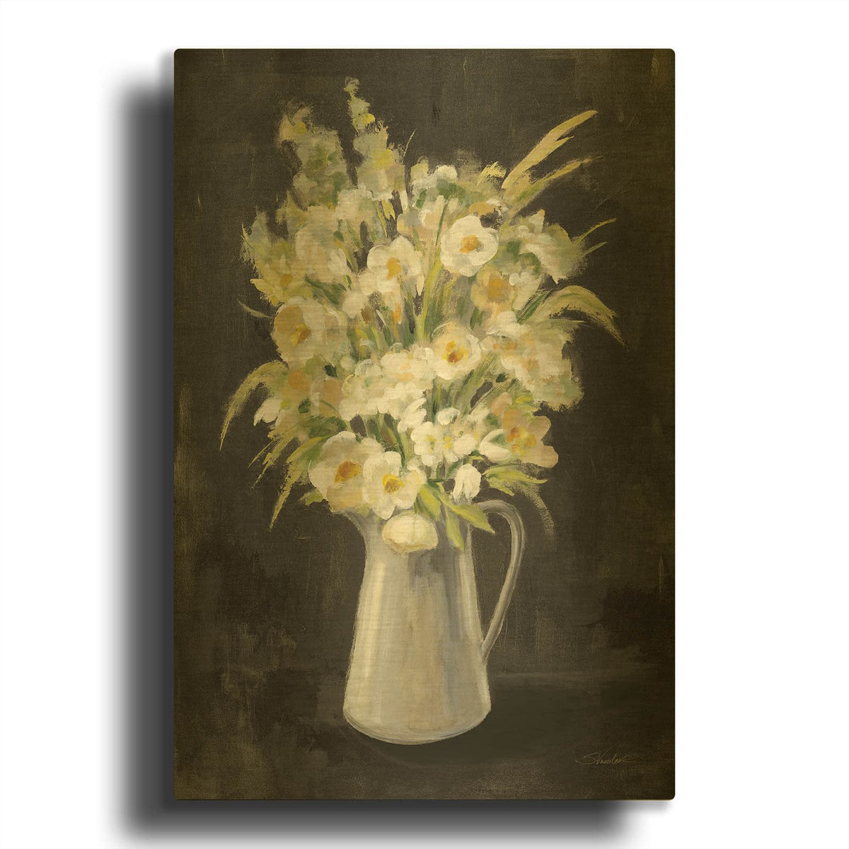 'Farm Bouquet On Black' By Silvia Vassileva Gold Metal Wall Art