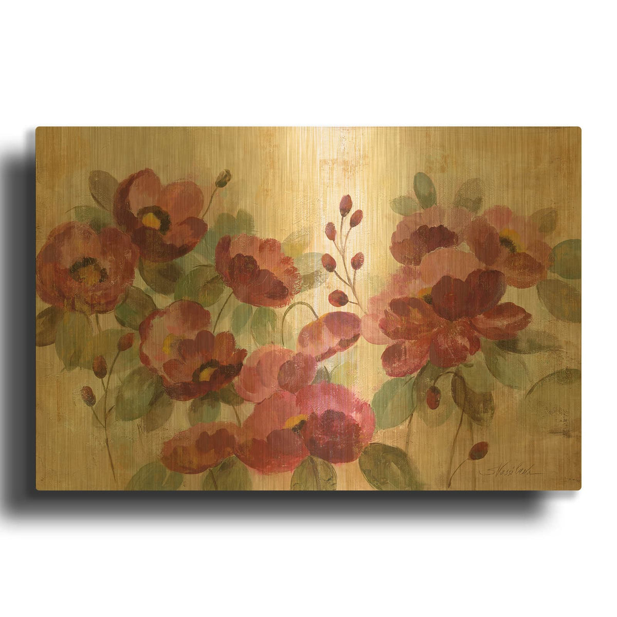'Fleurs Rouge' By Silvia Vassileva Gold Metal Wall Art