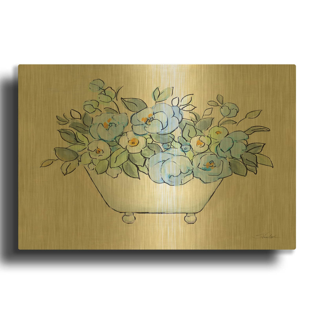 'Floral Tub 1' By Silvia Vassileva Gold Metal Wall Art