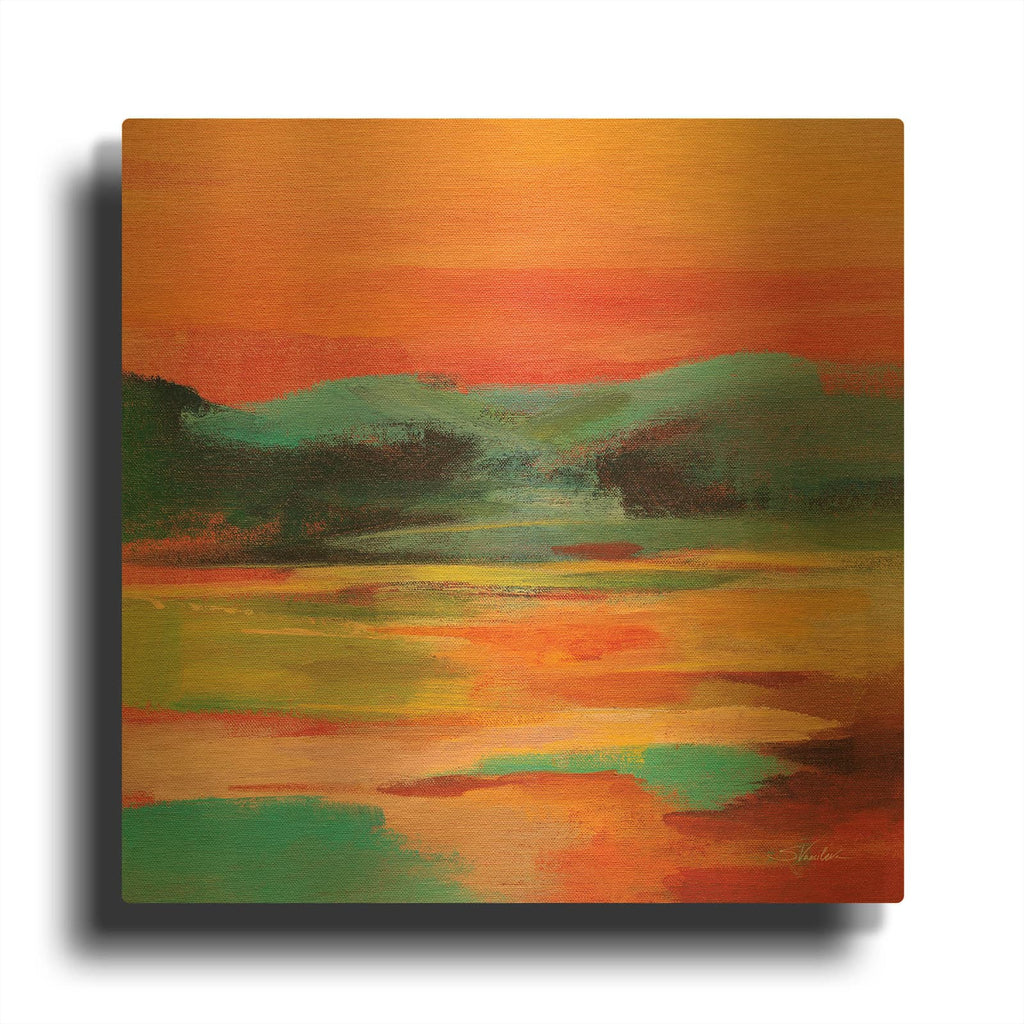 'Flower Hill Sunset 1' By Silvia Vassileva Gold Metal Wall Art