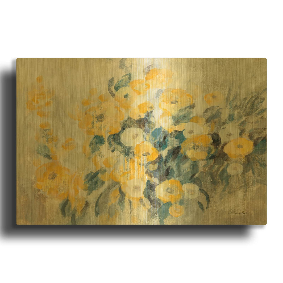 'Flowers On A Rainy Day' By Silvia Vassileva Gold Metal Wall Art
