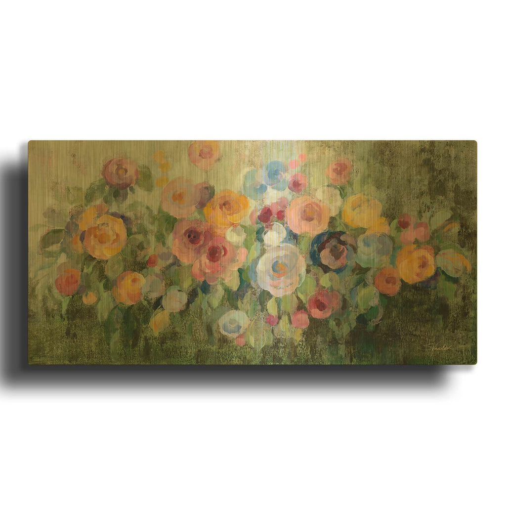 'Flowers On Mossy Green' By Silvia Vassileva Gold Metal Wall Art
