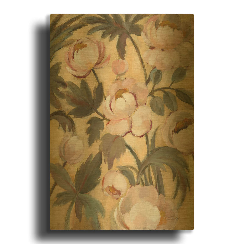'Garden Peonies 2' By Silvia Vassileva Gold Metal Wall Art