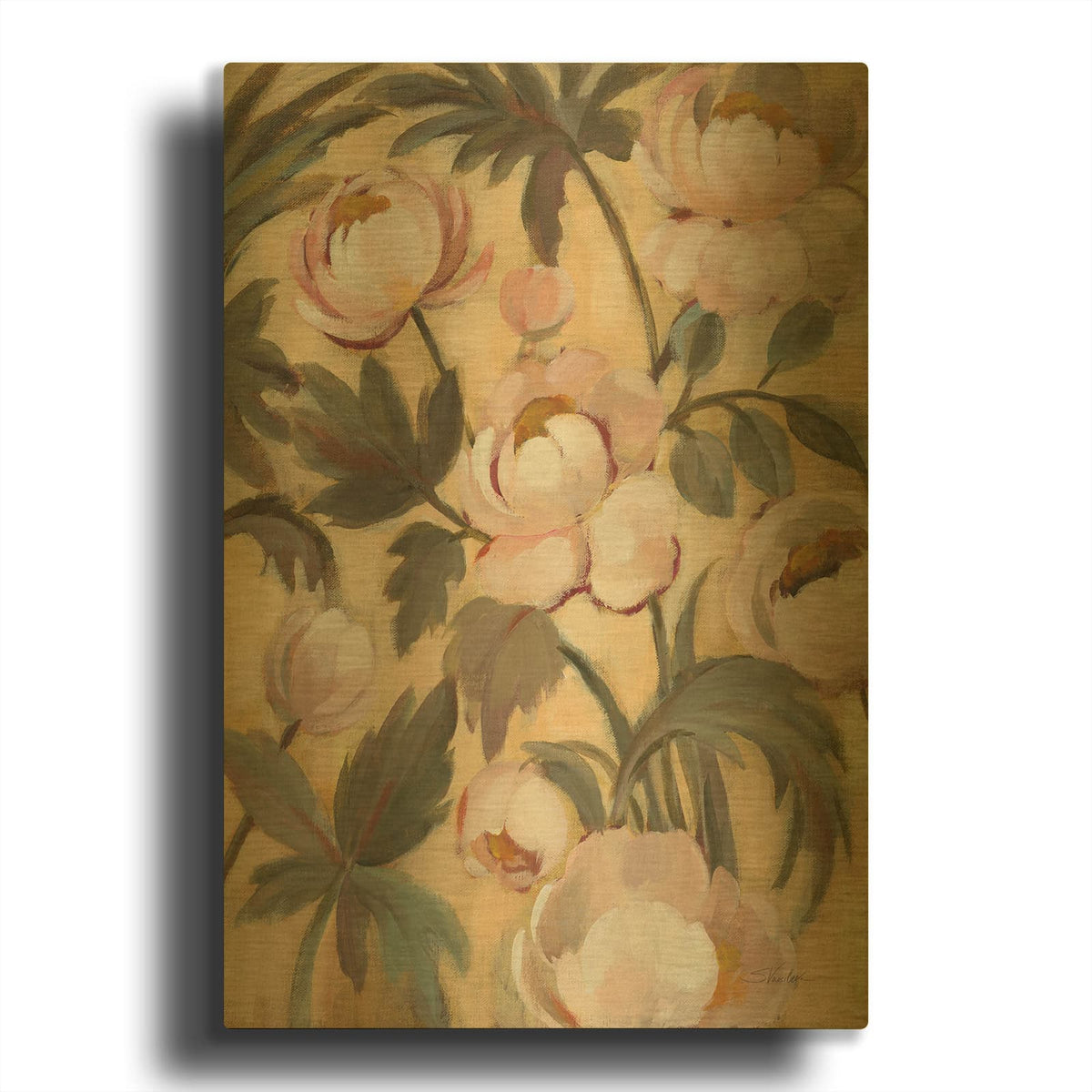 'Garden Peonies 2' By Silvia Vassileva Gold Metal Wall Art