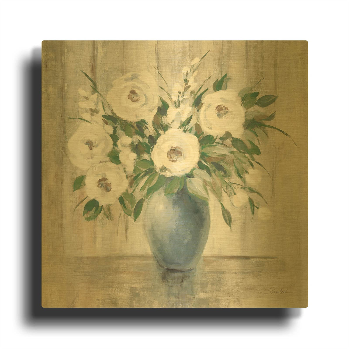 'Gray Barn Floral Light' By Silvia Vassileva Gold Metal Wall Art