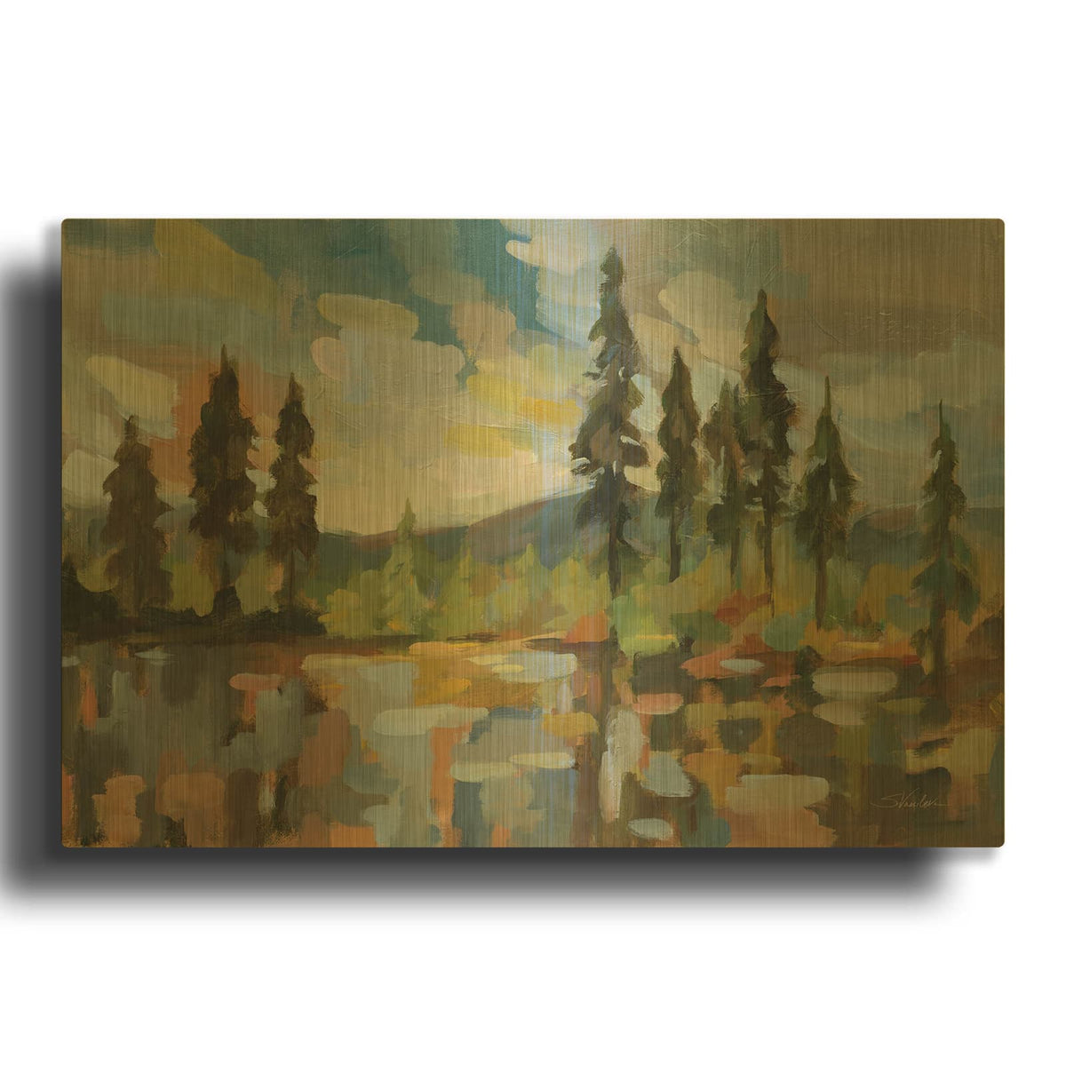 'High Mountain Lake' By Silvia Vassileva Gold Metal Wall Art