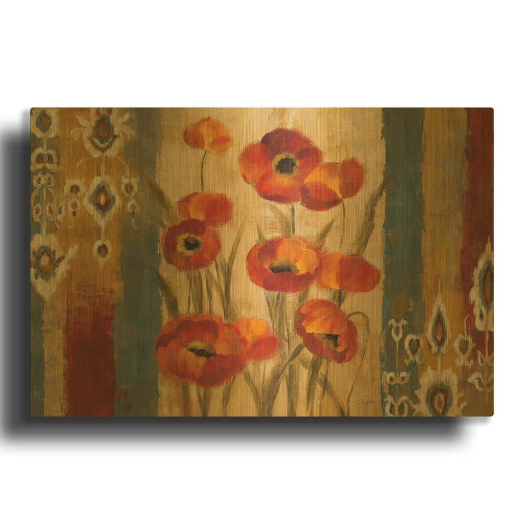 'Ikat Floral Tapestry' By Silvia Vassileva Gold Metal Wall Art