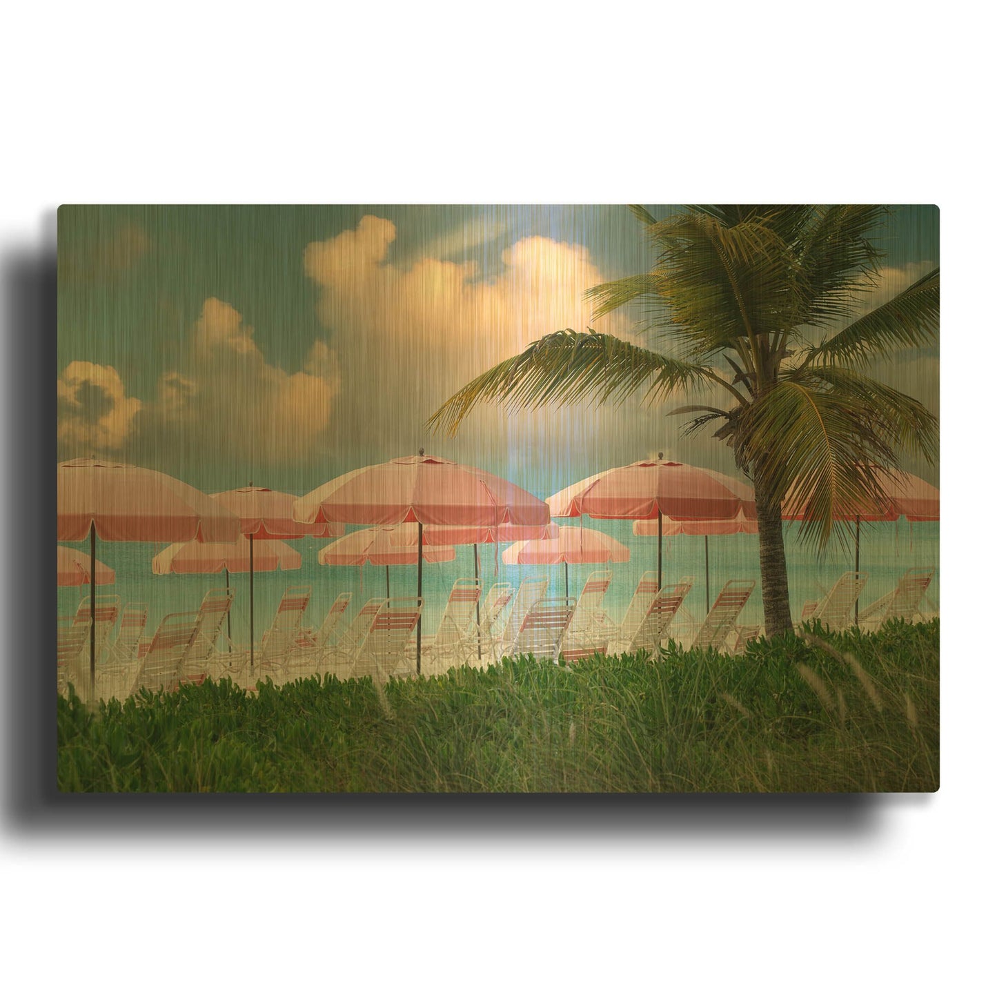 'Pink Umbrella' By Dennis Frates Gold Metal Wall Art