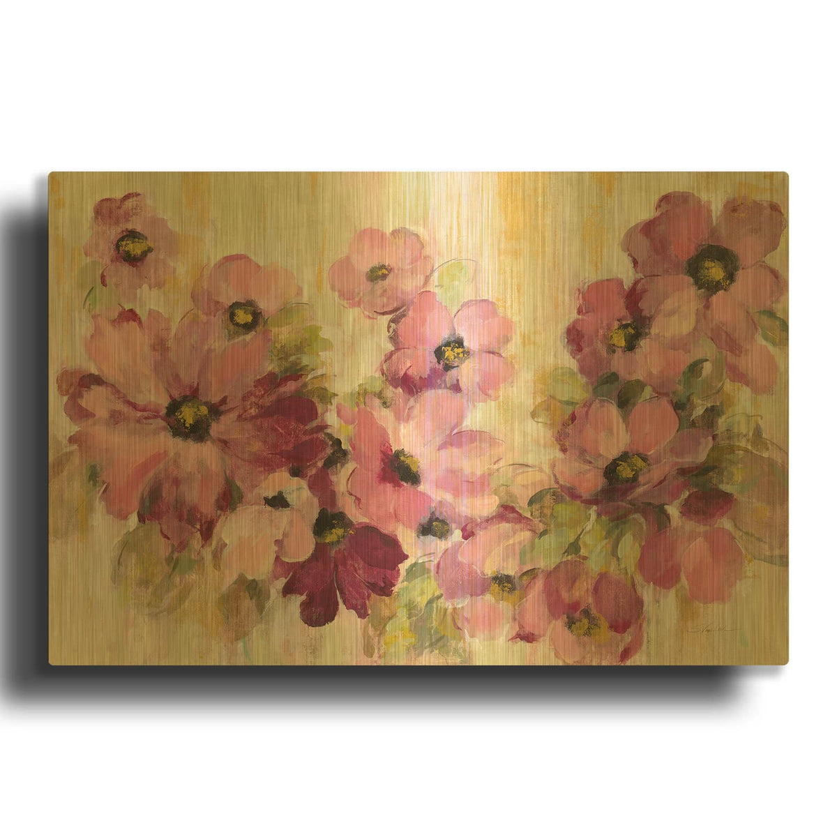 'Pink And Green Bloom' By Silvia Vassileva Gold Metal Wall Art
