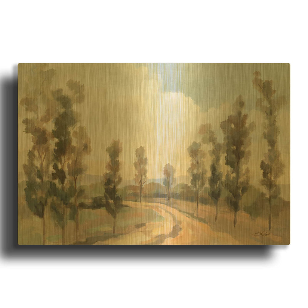 'Poplars By The Road' By Silvia Vassileva Gold Metal Wall Art