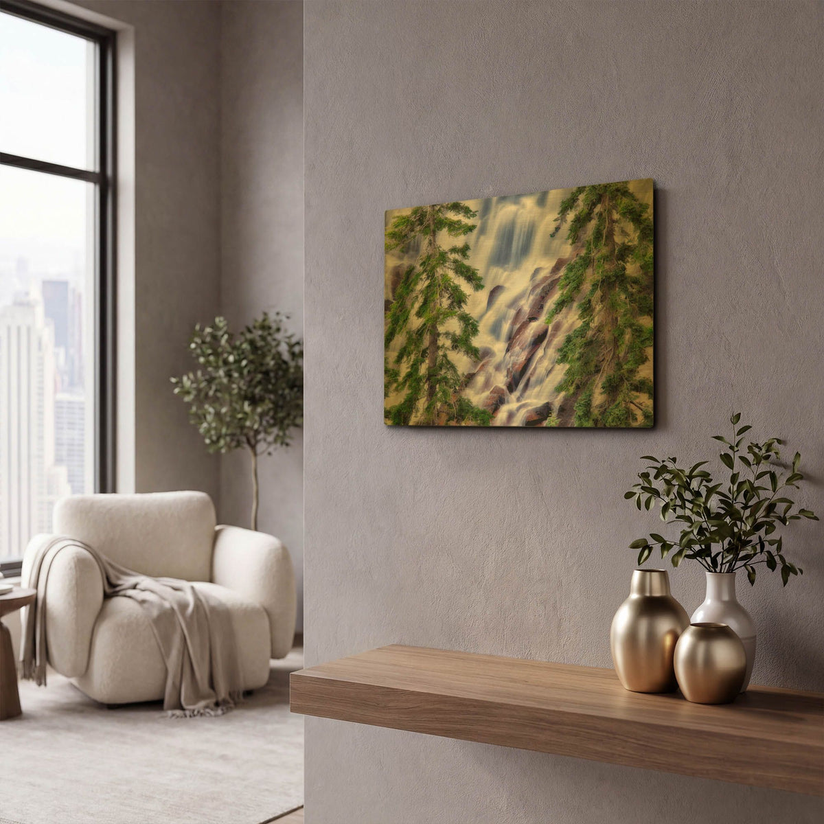 'The Falls' By Dennis Frates Gold Metal Wall Art