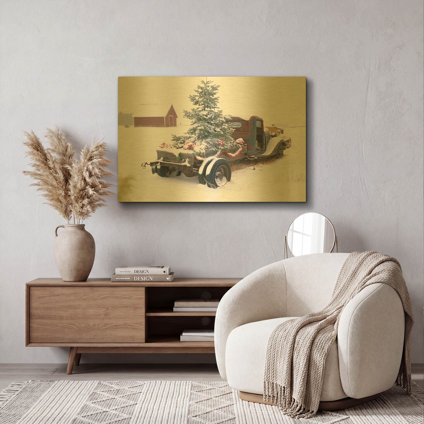 'Christmas Truck' By Dennis Frates Gold Metal Wall Art