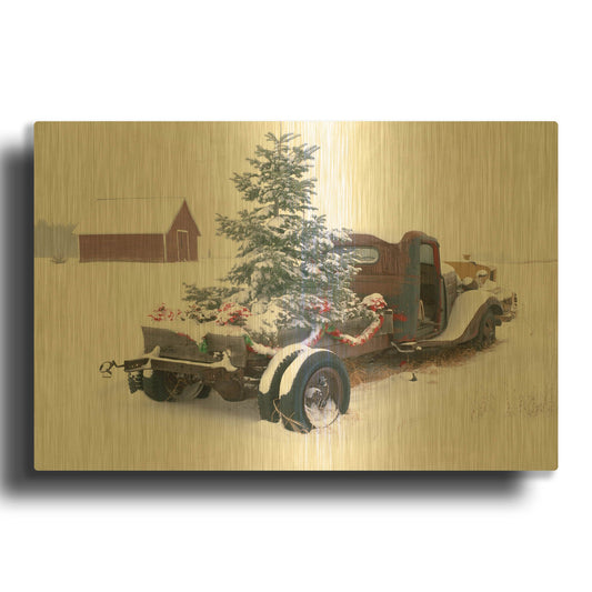 'Christmas Truck' By Dennis Frates Gold Metal Wall Art