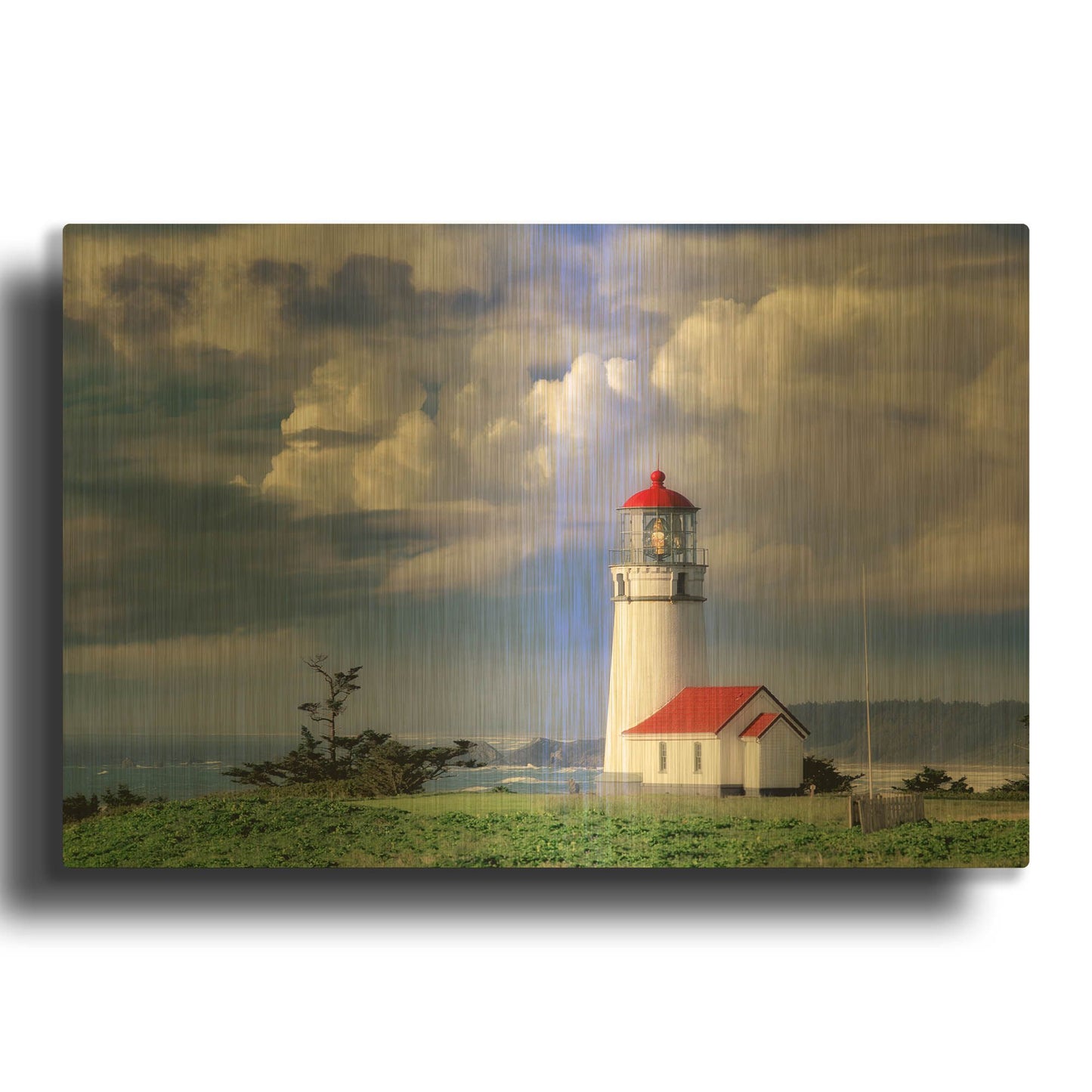 'Red Roof Lighthouse' By Dennis Frates Gold Metal Wall Art