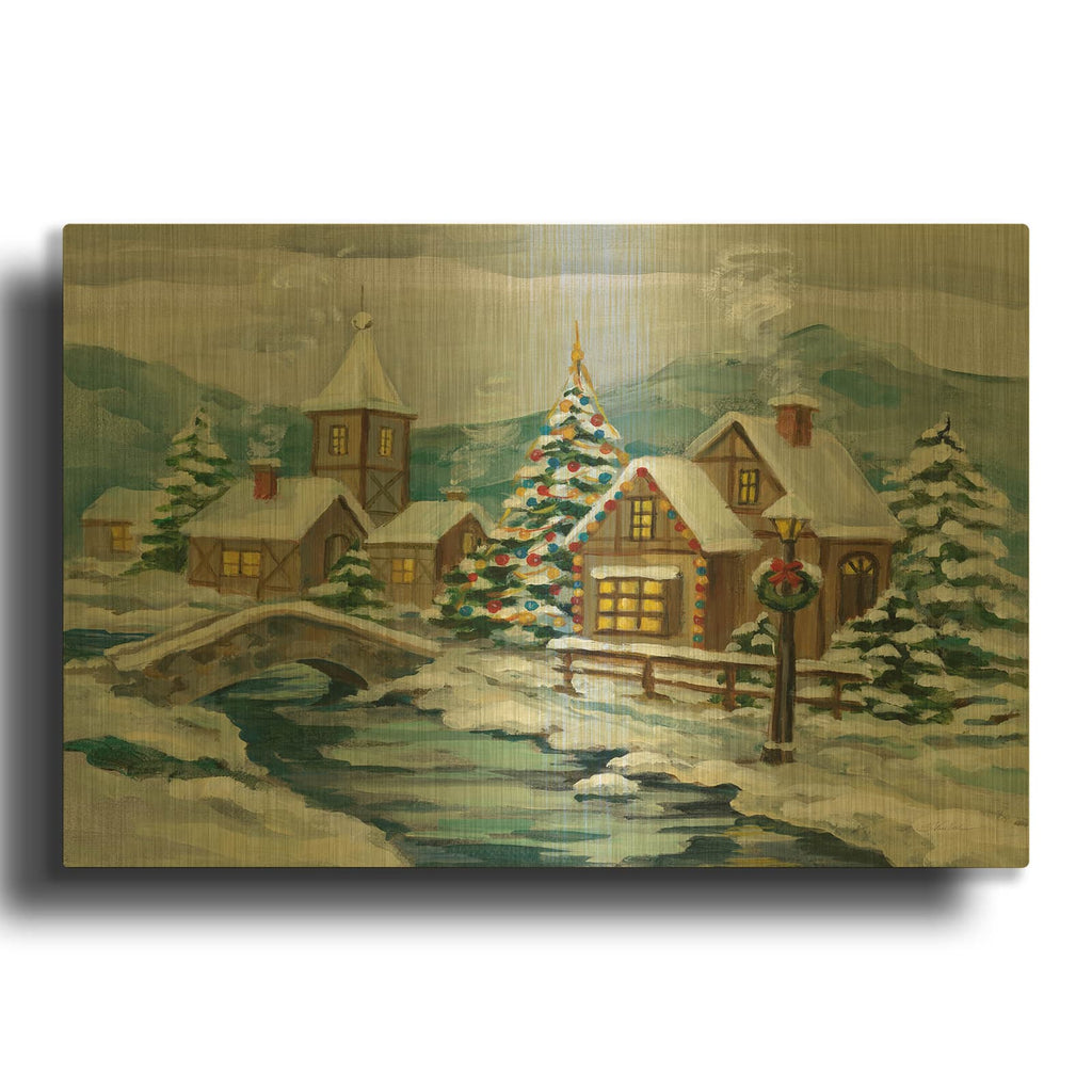 'Twilight Christmas Village' By Silvia Vassileva Gold Metal Wall Art