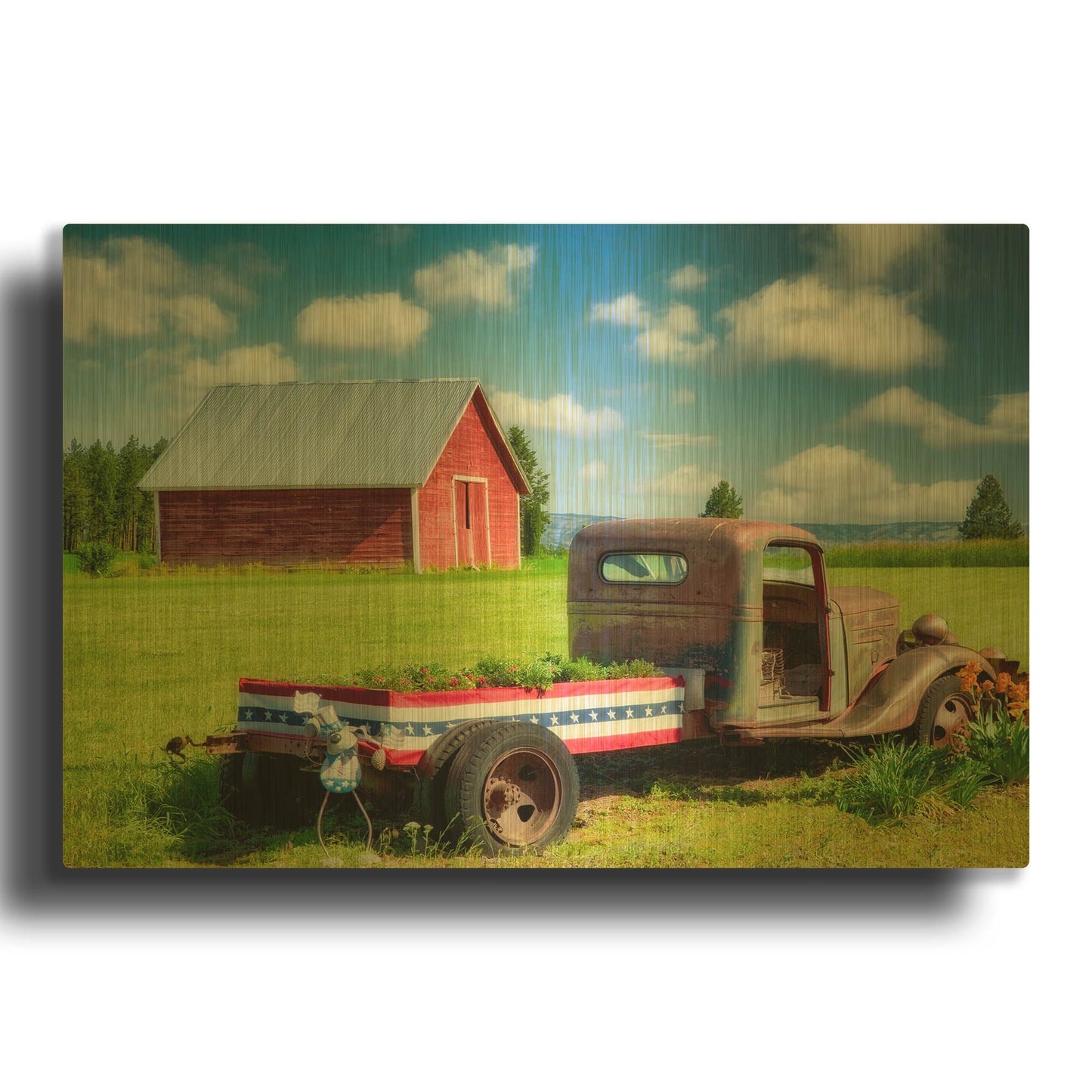 'Barn and Truck' By Dennis Frates Gold Metal Wall Art