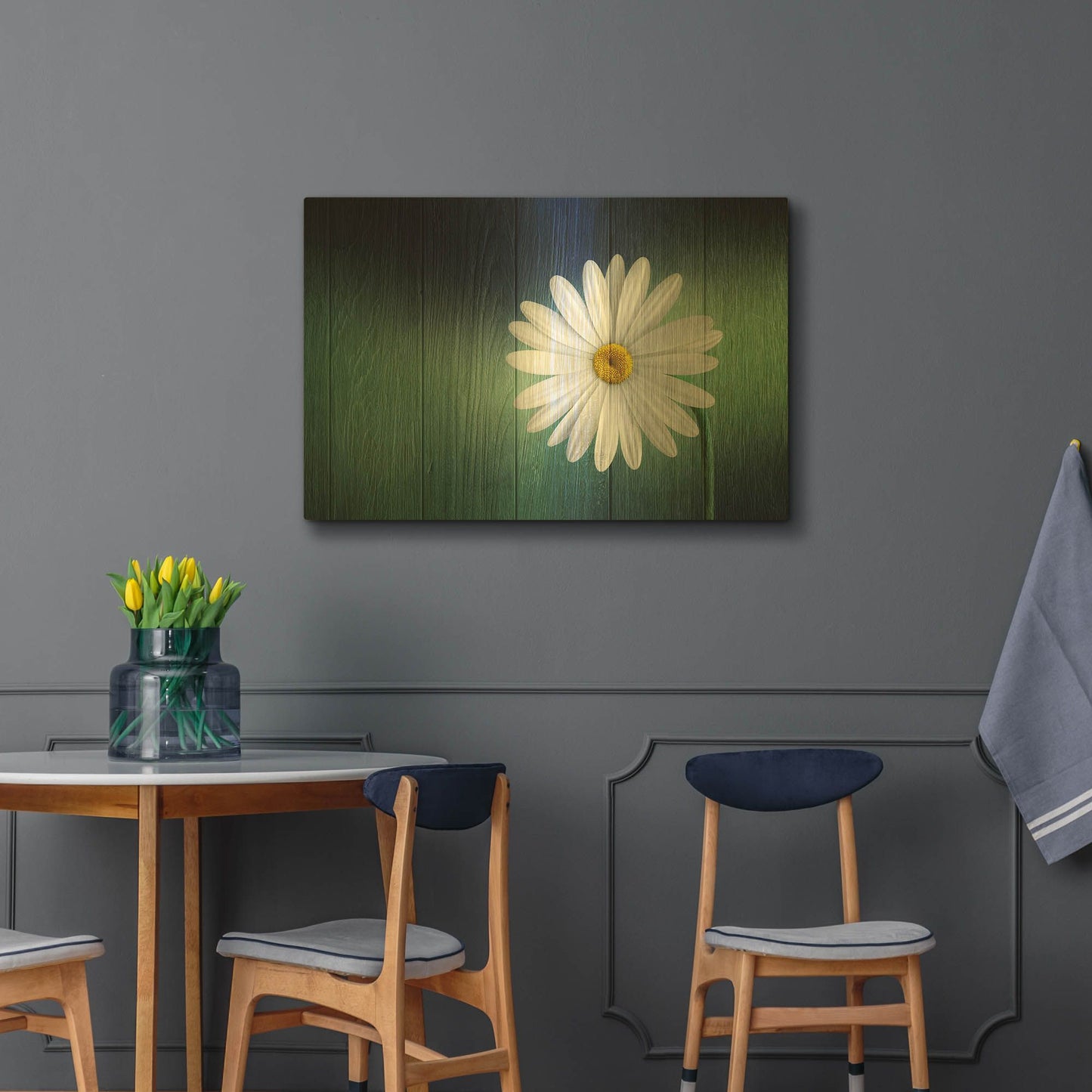 'Daisy On Blue' By Bess Hamiti Gold Metal Wall Art