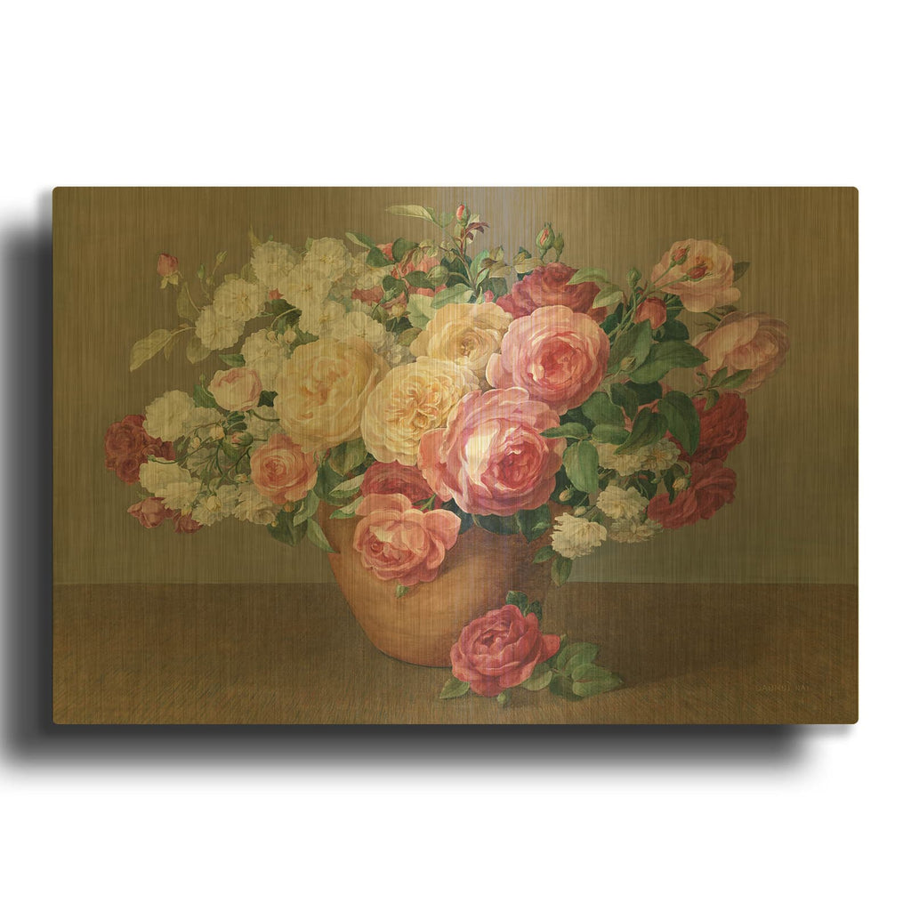 'Antique Rose Bouquet' By Danhui Nai Gold Metal Wall Art