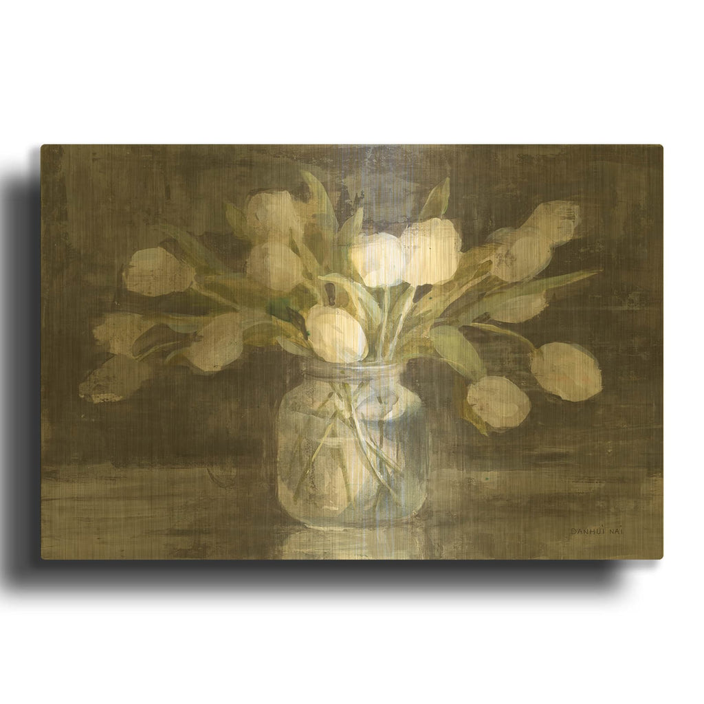 'April Tulips' By Danhui Nai Gold Metal Wall Art