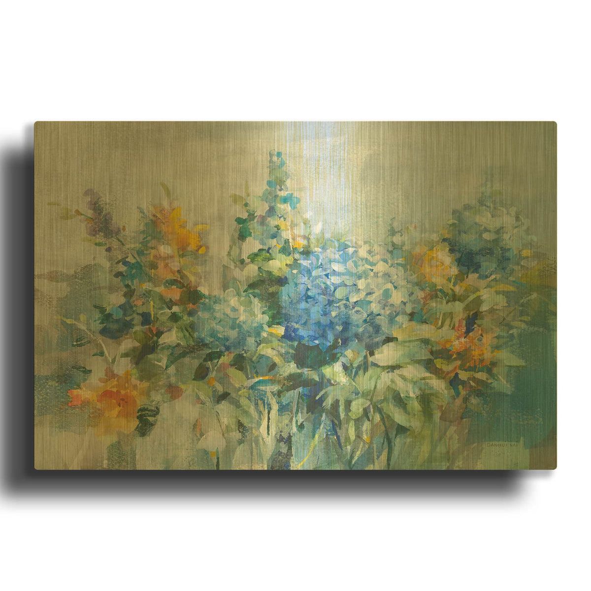 'August Garden' By Danhui Nai Gold Metal Wall Art