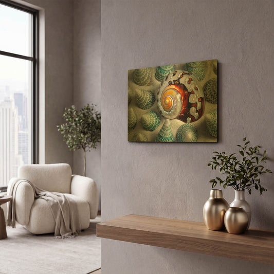 'Shell Spiral' By Dennis Frates Gold Metal Wall Art