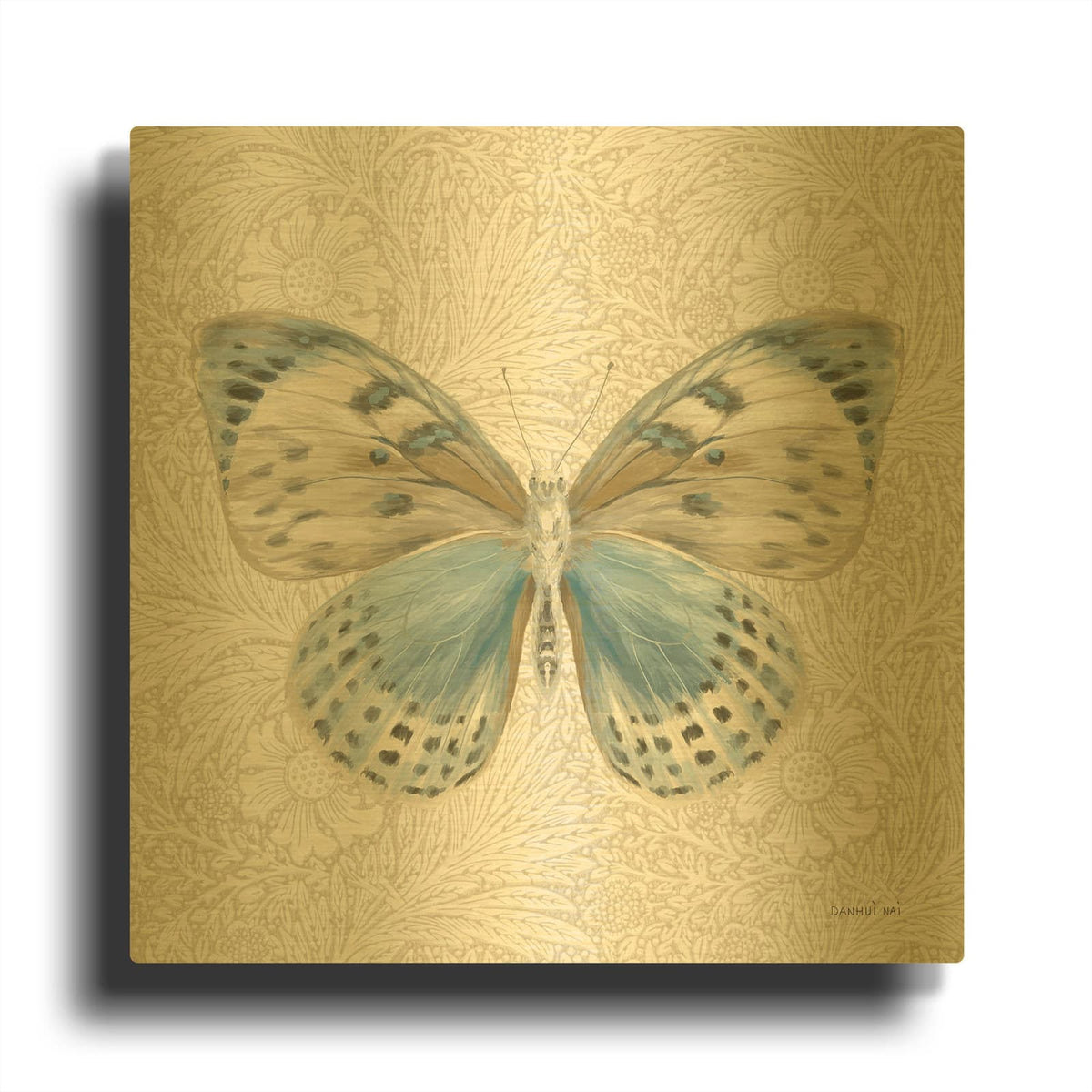 'Beetles And Butterflies 4' By Danhui Nai Gold Metal Wall Art