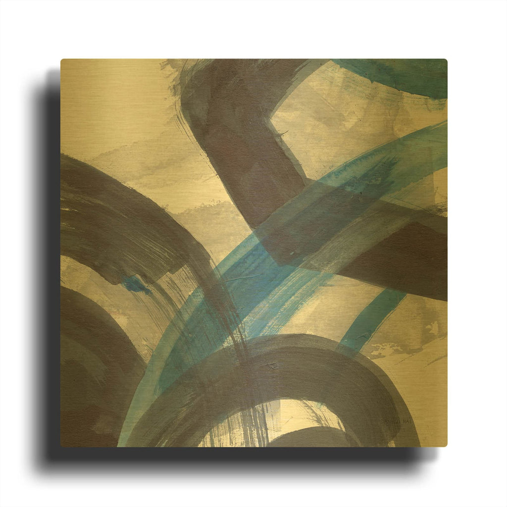 'Blue Brushy Abstract 1 C' By Danhui Nai Gold Metal Wall Art