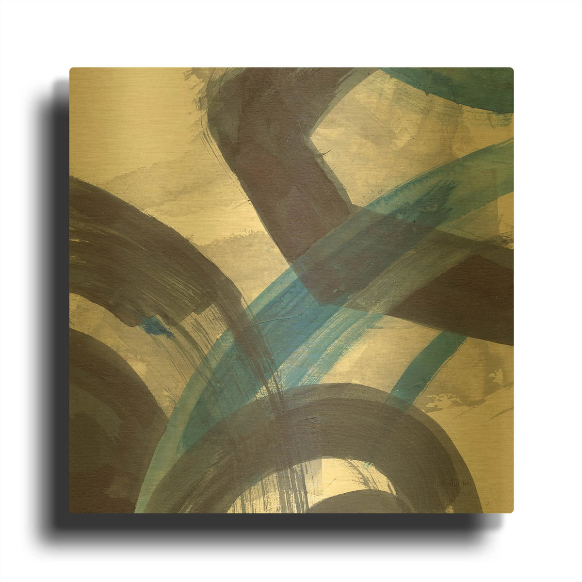 'Blue Brushy Abstract 1 C' By Danhui Nai Gold Metal Wall Art