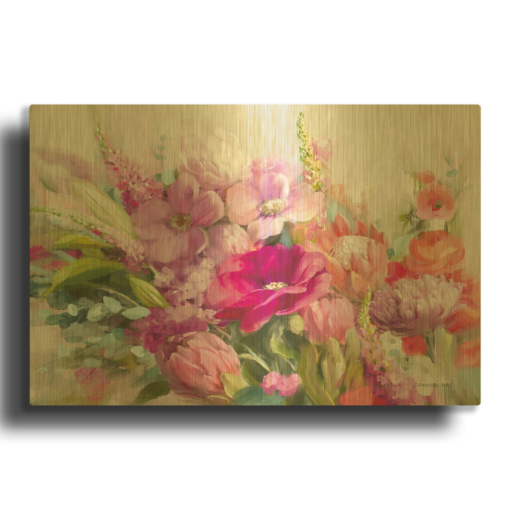 'Bright Florals' By Danhui Nai Gold Metal Wall Art
