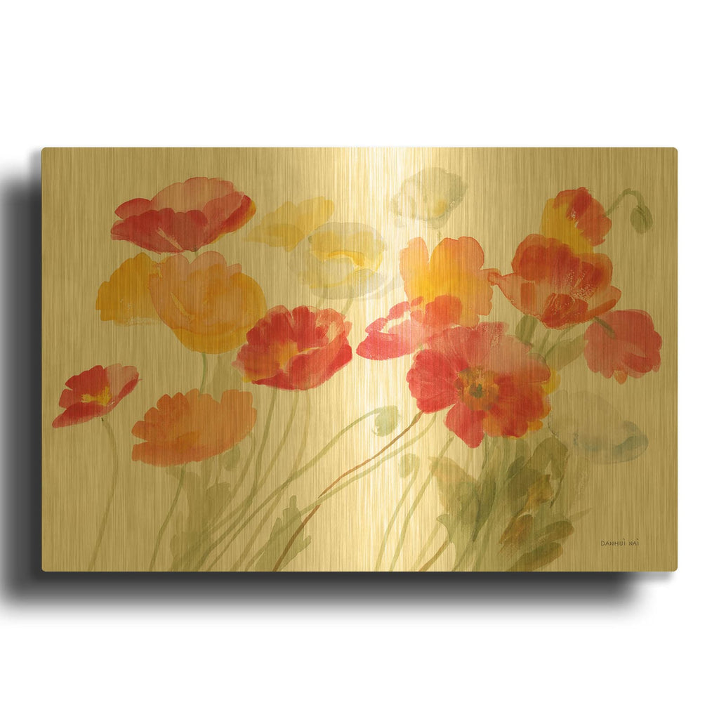 'Bright Poppies 1' By Danhui Nai Gold Metal Wall Art