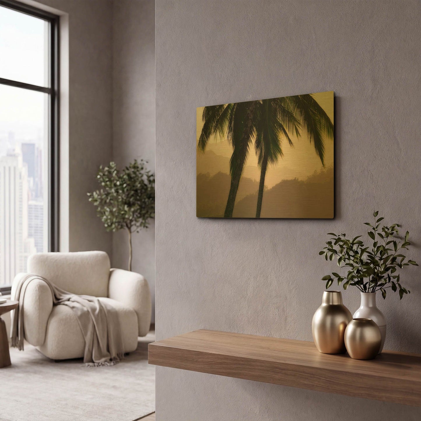 'Misty Palms I' By Dennis Frates Gold Metal Wall Art