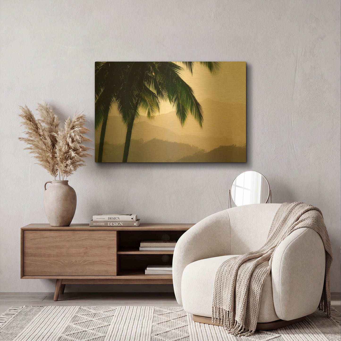 'Misty Palms III' By Dennis Frates Gold Metal Wall Art