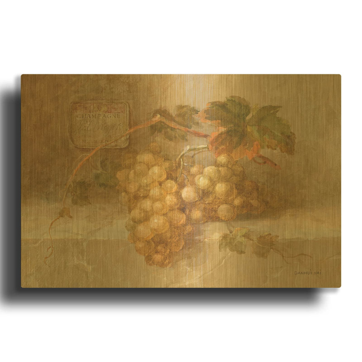 'Champagne Grapes' By Danhui Nai Gold Metal Wall Art