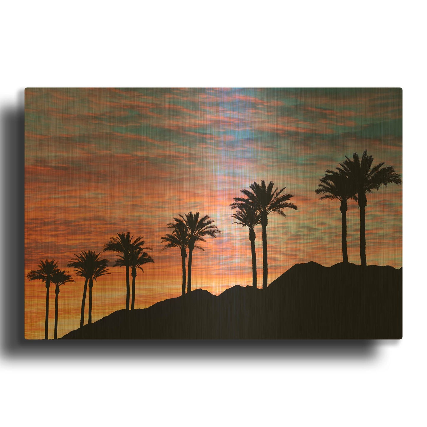 'Palm Tree Sunset' By Dennis Frates Gold Metal Wall Art