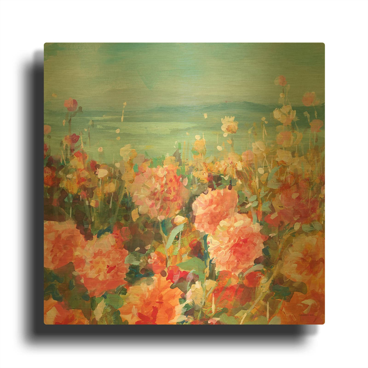 'Coastal Dahlias' By Danhui Nai Gold Metal Wall Art
