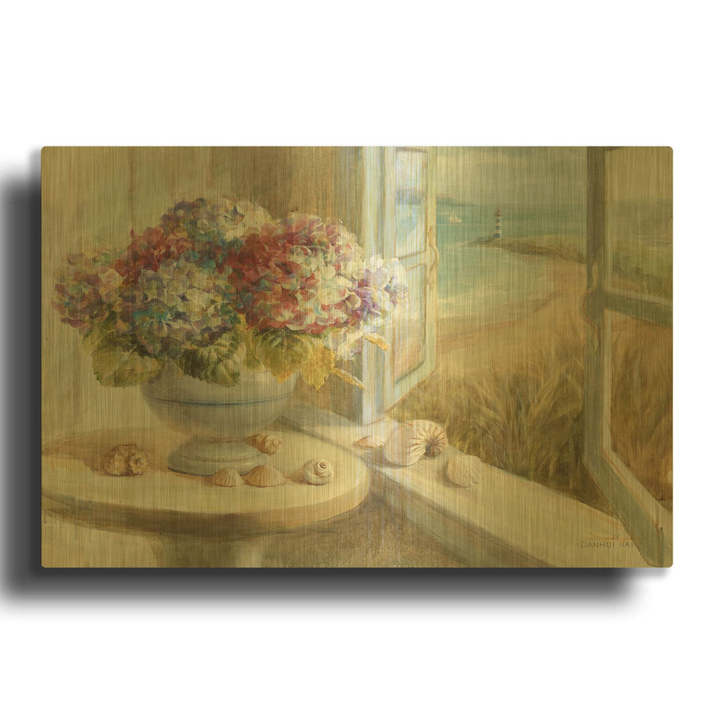 'Coastal Hydrangea' By Danhui Nai Gold Metal Wall Art