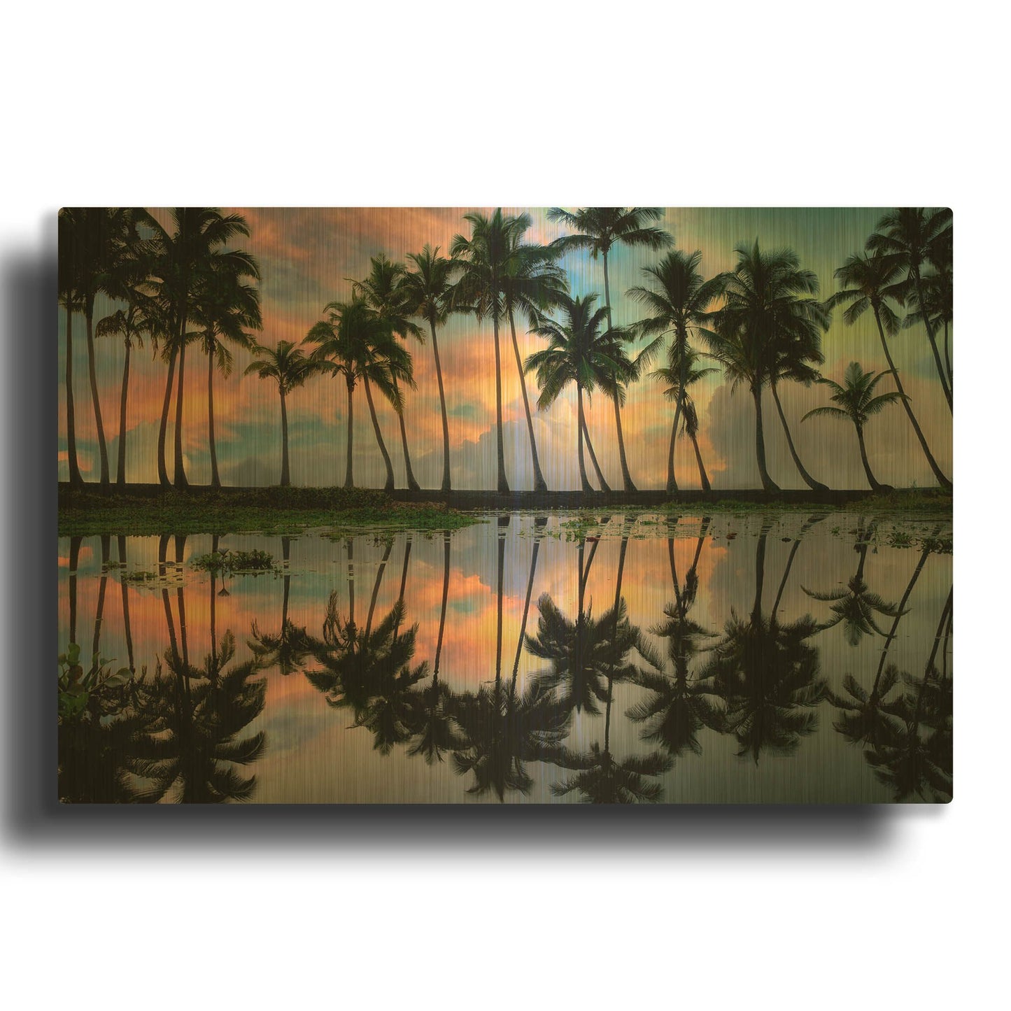 'Palm Reflections' By Dennis Frates Gold Metal Wall Art