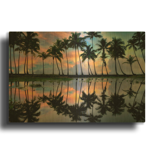'Palm Reflections' By Dennis Frates Gold Metal Wall Art