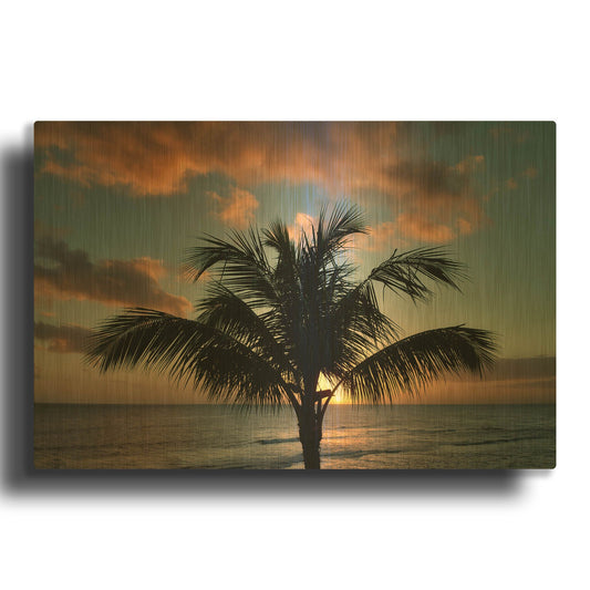 'Palm Tree Sunset II' By Dennis Frates Gold Metal Wall Art