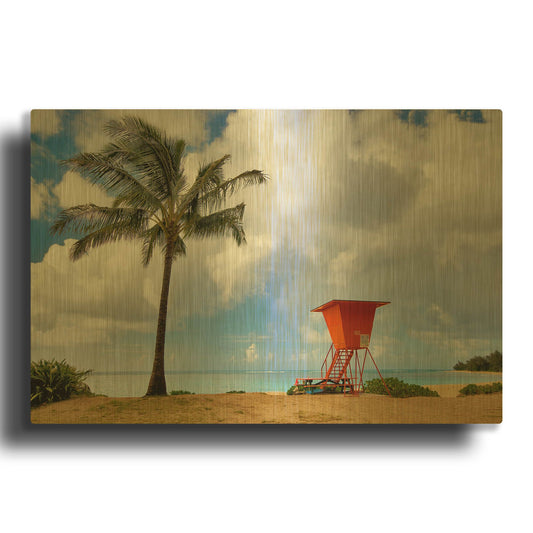 'Lifeguard Tower' By Dennis Frates Gold Metal Wall Art