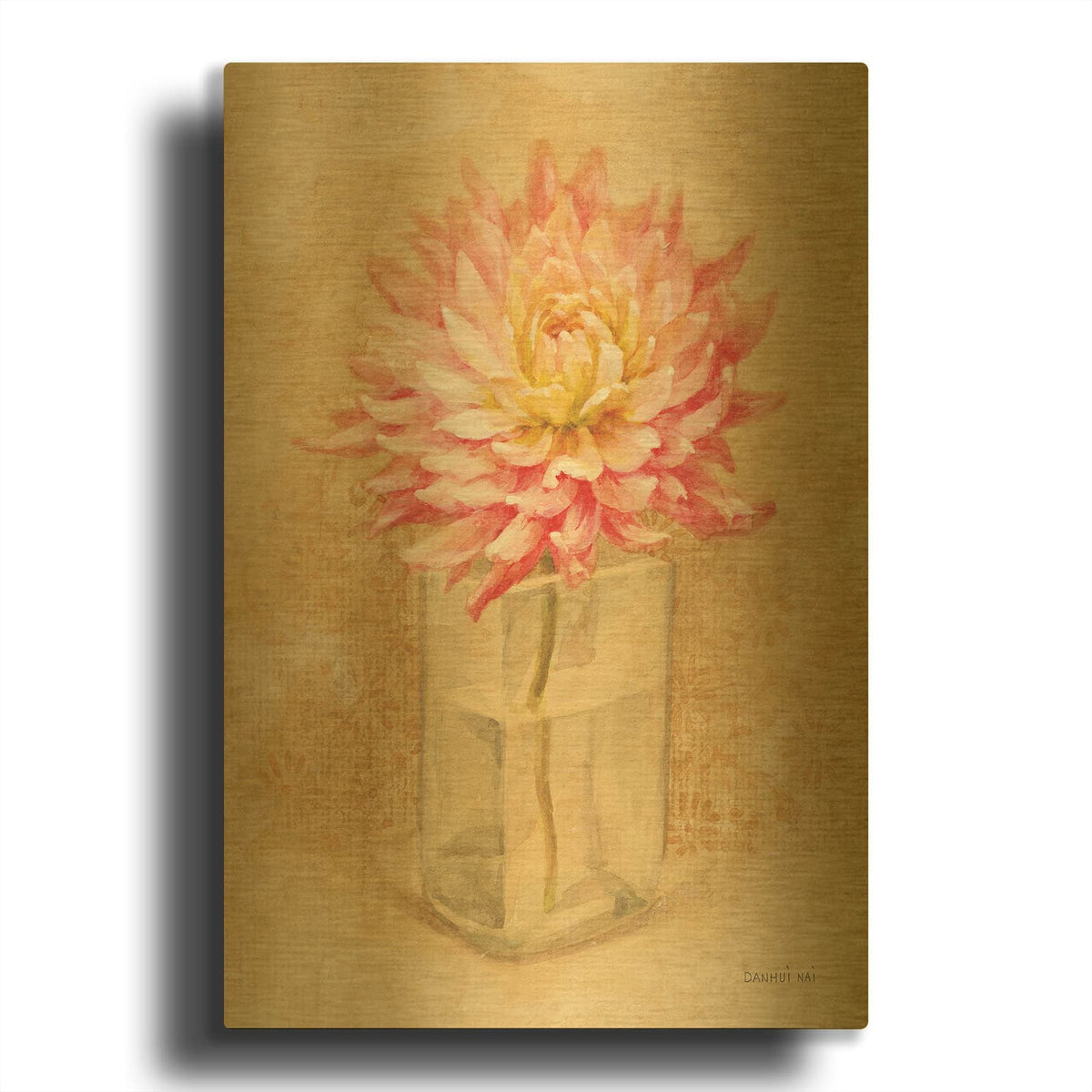 'Dahlia Blossom In Glass' By Danhui Nai Gold Metal Wall Art