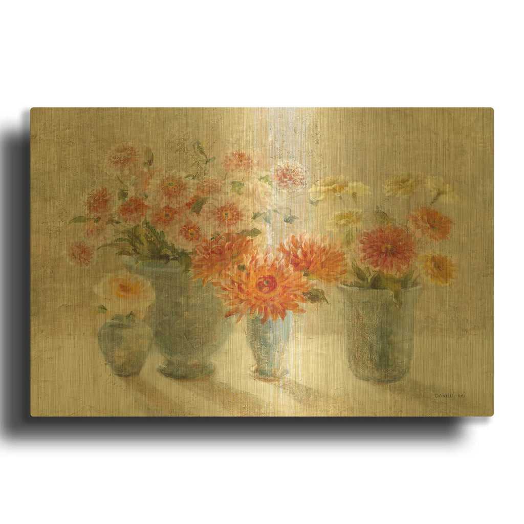 'Dahlias In Vases' By Danhui Nai Gold Metal Wall Art