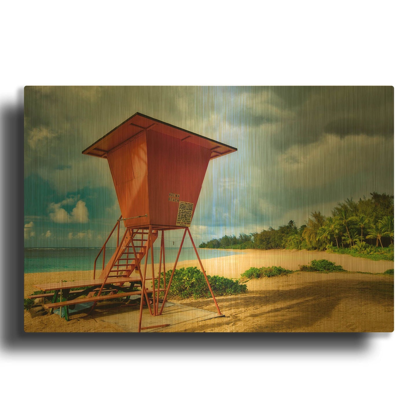 'Lifeguard Tower II' By Dennis Frates Gold Metal Wall Art