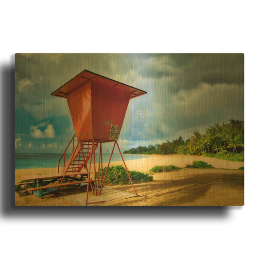 'Lifeguard Tower II' By Dennis Frates Gold Metal Wall Art